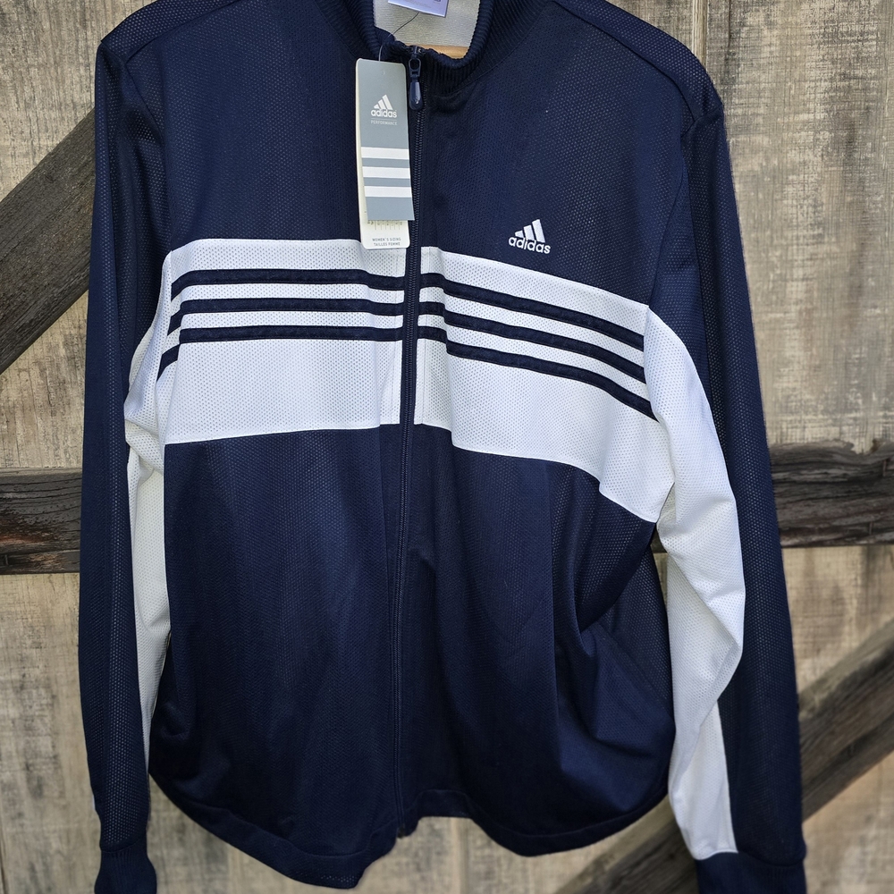 Adidas Navy and White Track Jacket